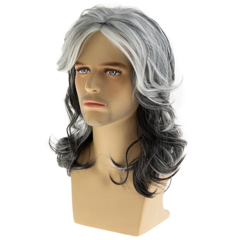 Baruisi Long Wavy Grey Wigs for Men Synthetic Layered Wavy Cosplay Party Wig - Image 3